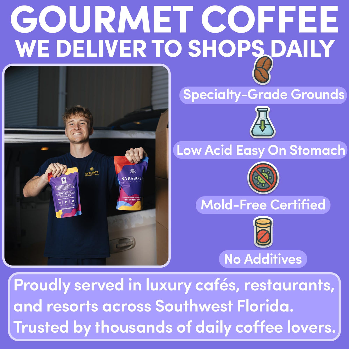 Sarasota Highlander Grogg iced coffee presentation demonstrates balanced flavor when cold.