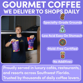 Sarasota Highlander Grogg iced coffee presentation demonstrates balanced flavor when cold.