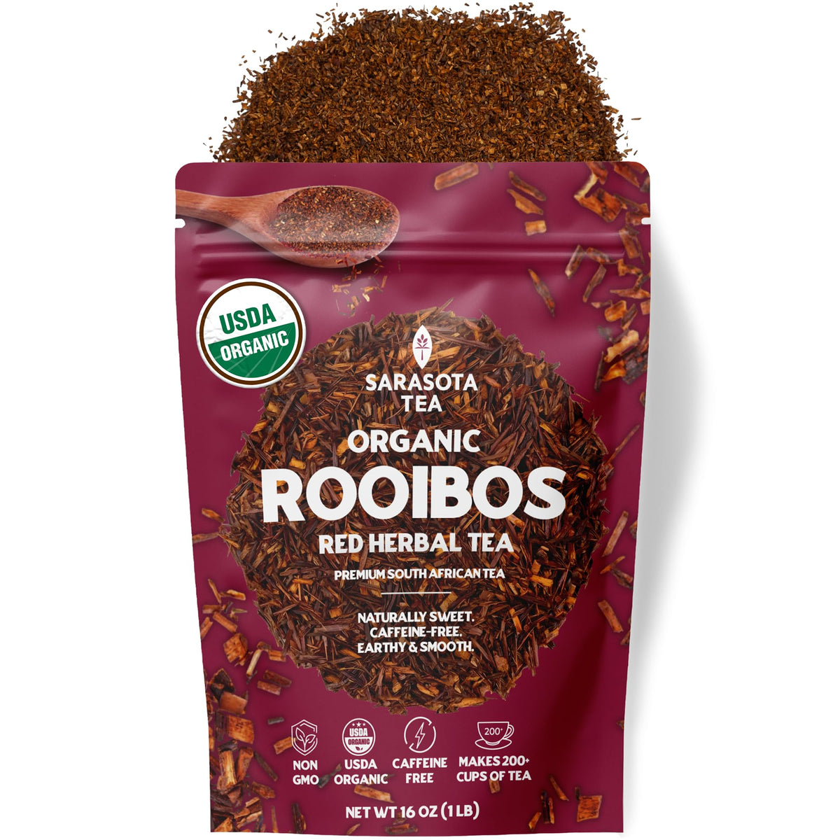 Sarasota Rooibos 1lb loose leaf packaging for bulk daily tea prep.
