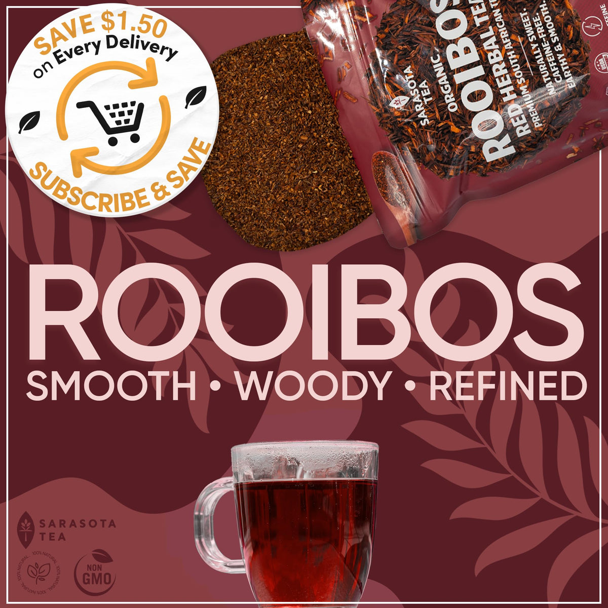 Sarasota Rooibos loose leaf tea with measuring scoop for easy portioning.