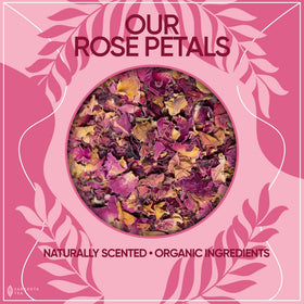 SARASOTA Organic Rose Petals loose tea packaging emphasizing quality and organic certification.