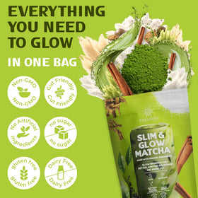 Sarasota Slim & Glow Matcha ingredients list shows organic matcha and collagen.