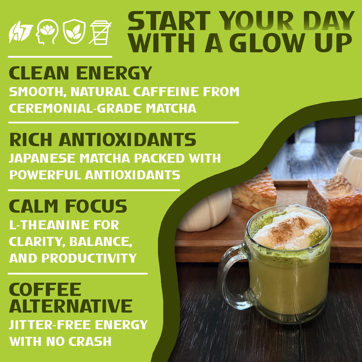 Sarasota Slim & Glow Matcha latte ready to mix with water or milk.
