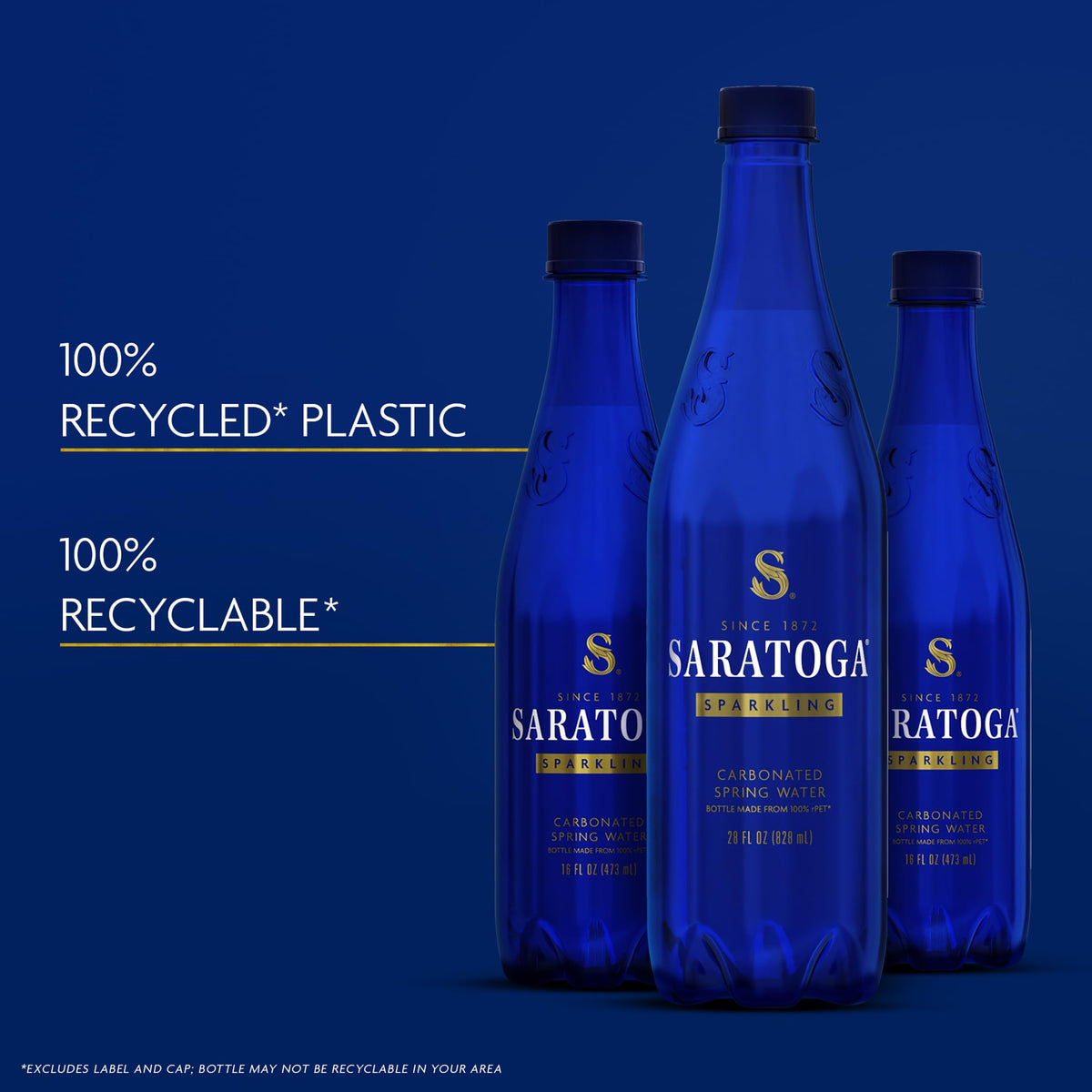 Saratoga bottle in recycled plastic design underscores sustainability.