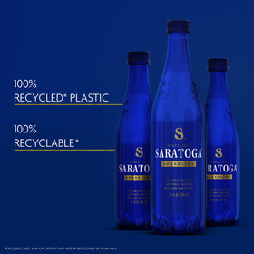 Saratoga bottle in recycled plastic design underscores sustainability.