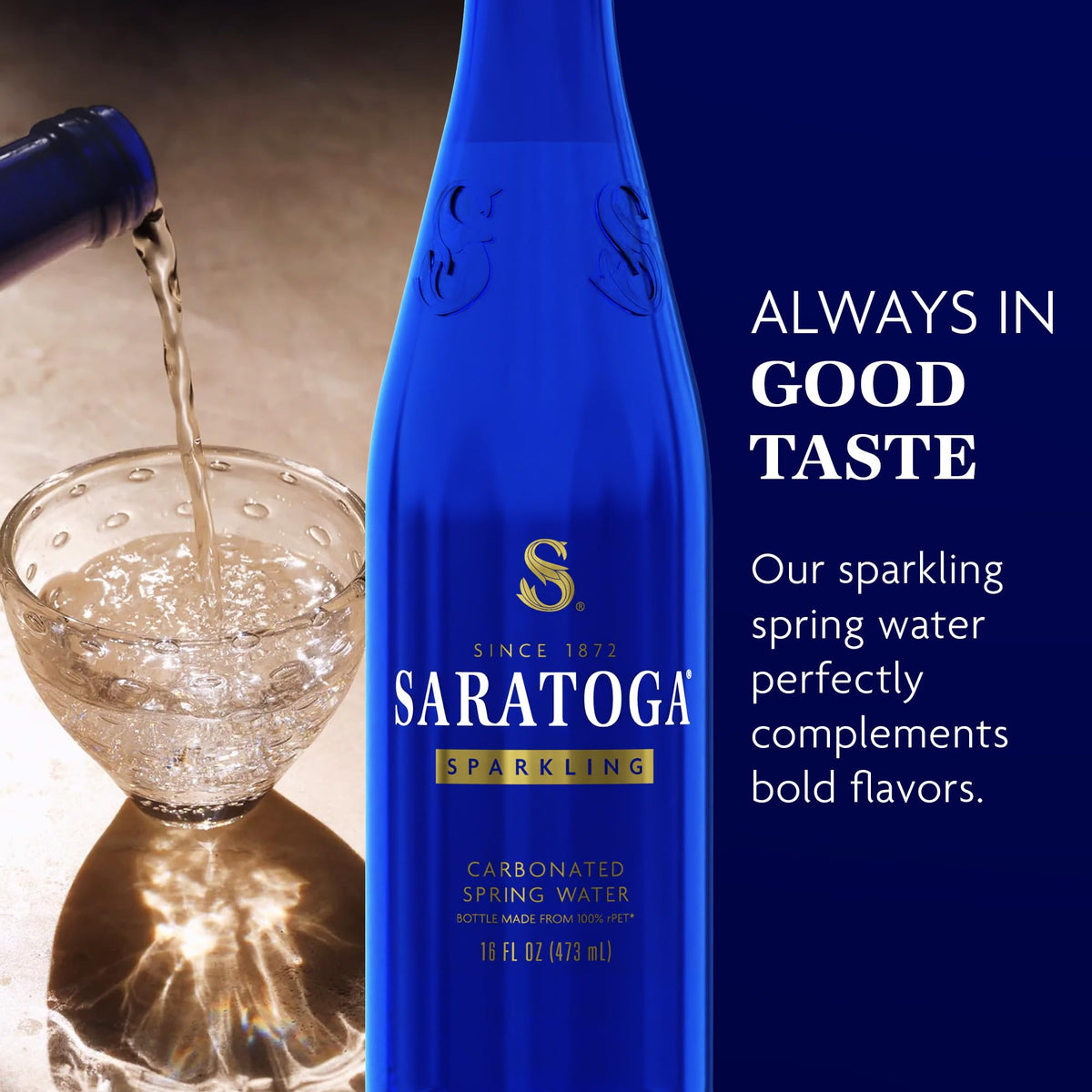 Saratoga Sparkling Water 24-pack neatly displayed for easy grab-and-go hydration.