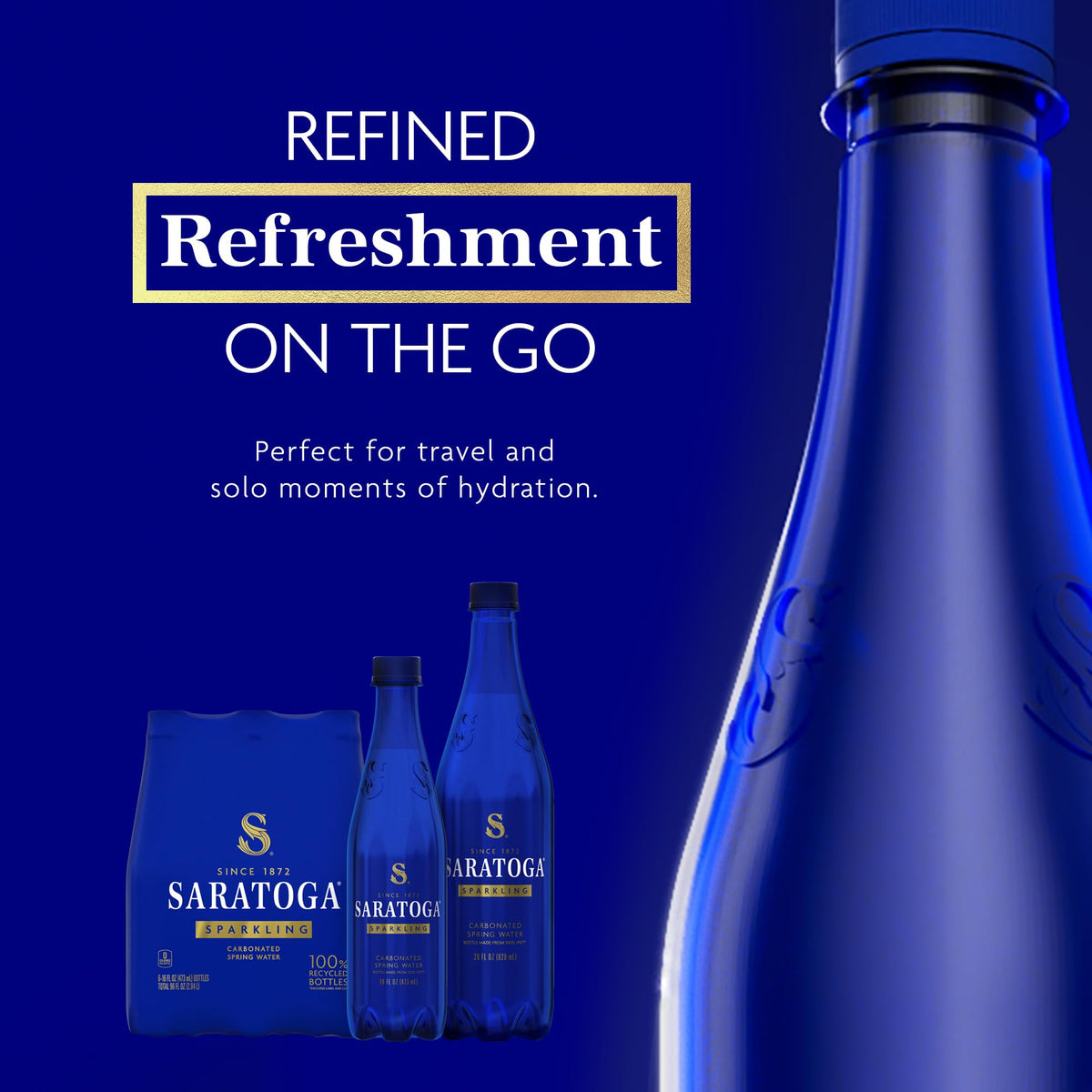 Saratoga Sparkling Water in a chilled glass with lively bubbles for a refreshing sip.