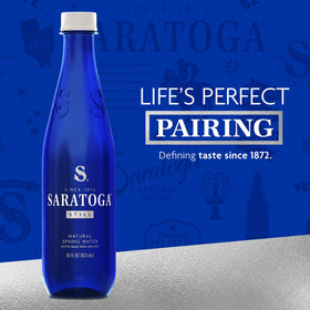 Saratoga 16 oz blue bottle close-up showing cap and label