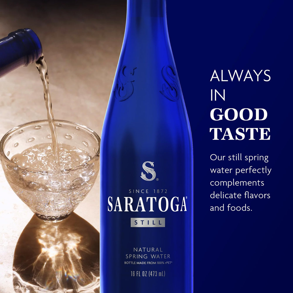 Saratoga 24-pack packaging detail highlighting the recycled bottle materials
