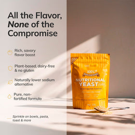 Sari Foods Co Non Fortified Nutritional Yeast Flakes ingredient label highlighting natural, unfortified ingredients.
