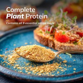 Sari Foods Co Non Fortified Nutritional Yeast Flakes bowl showing creamy texture and savory aroma.