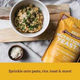 Sari Foods flakes in a bowl showcase everyday vegan seasonings.