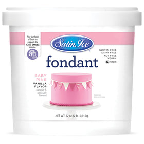 Satin Ice Baby Pink fondant 2 lb pack for covering cakes with vibrant color.