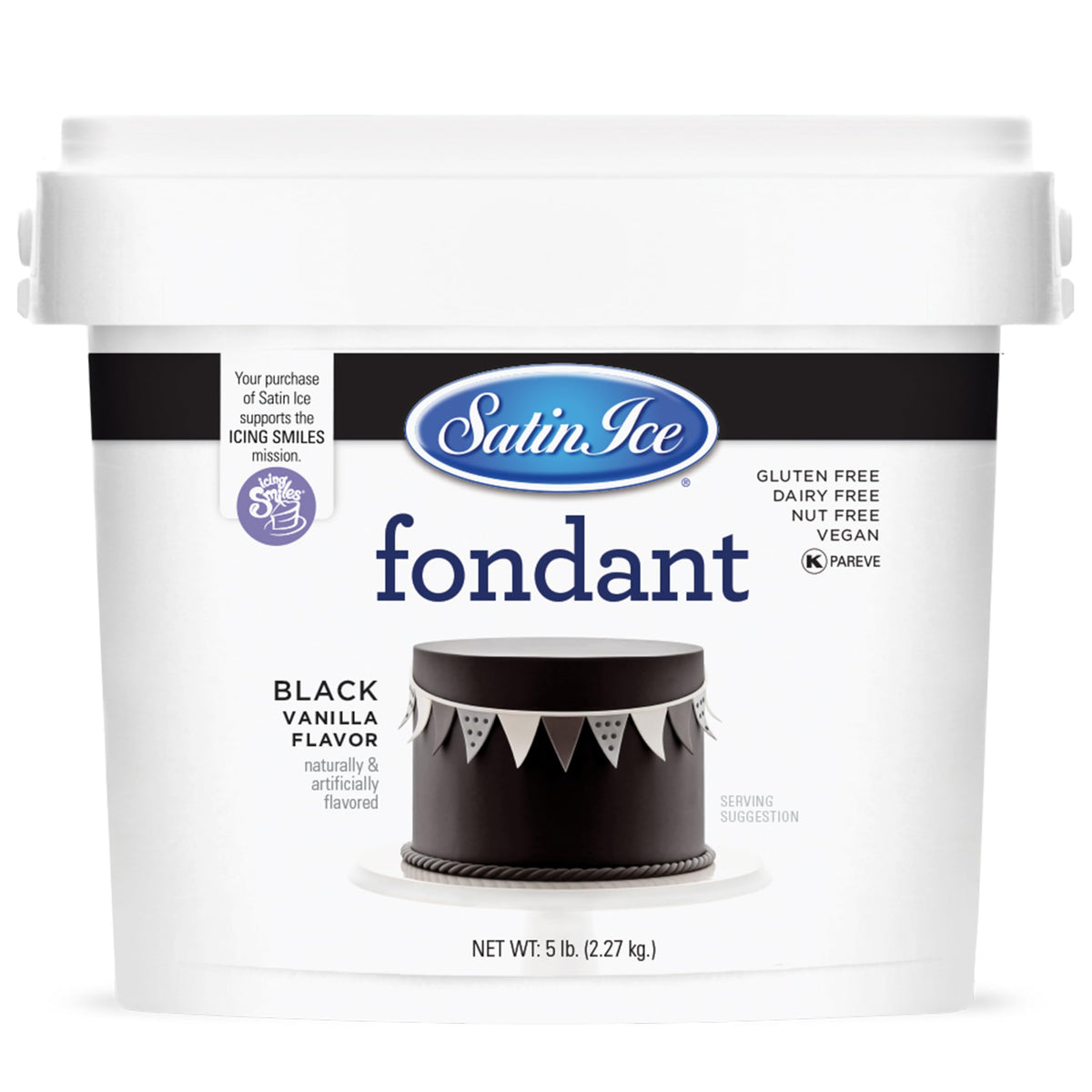 Satin Ice Black Fondant 5lb tub – smooth coverage for striking cake designs