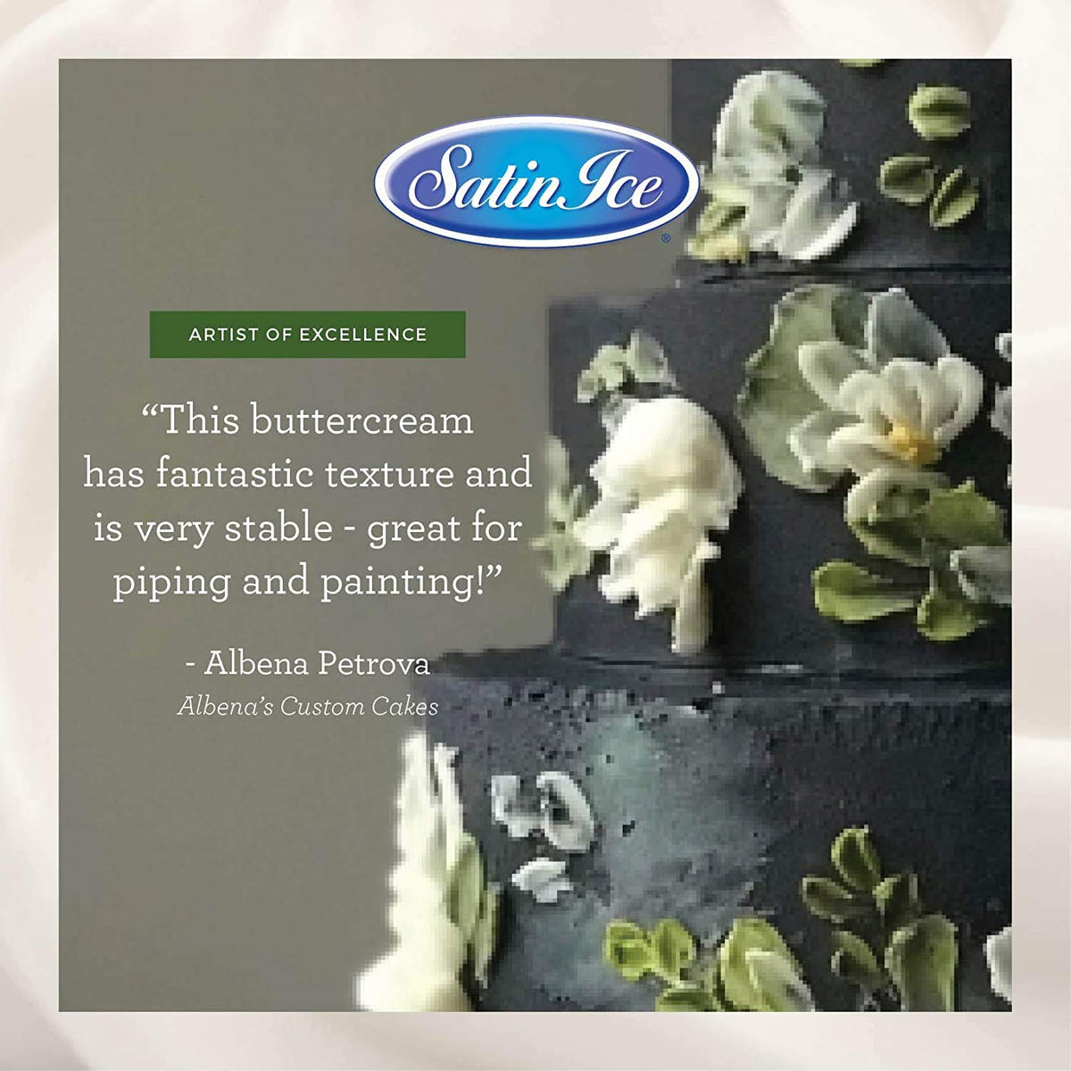 Satin Ice Buttercream Icing Mix brand label close-up signals quality ingredients.