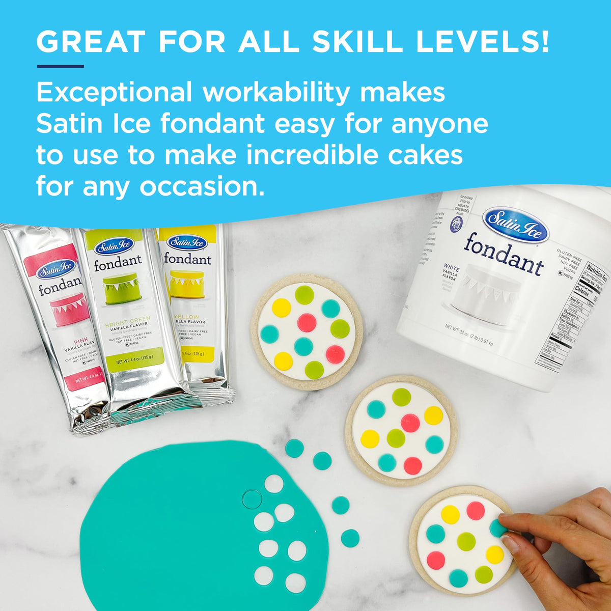 Satin Ice fondant stores well when wrapped, keeping texture and flavor ready.