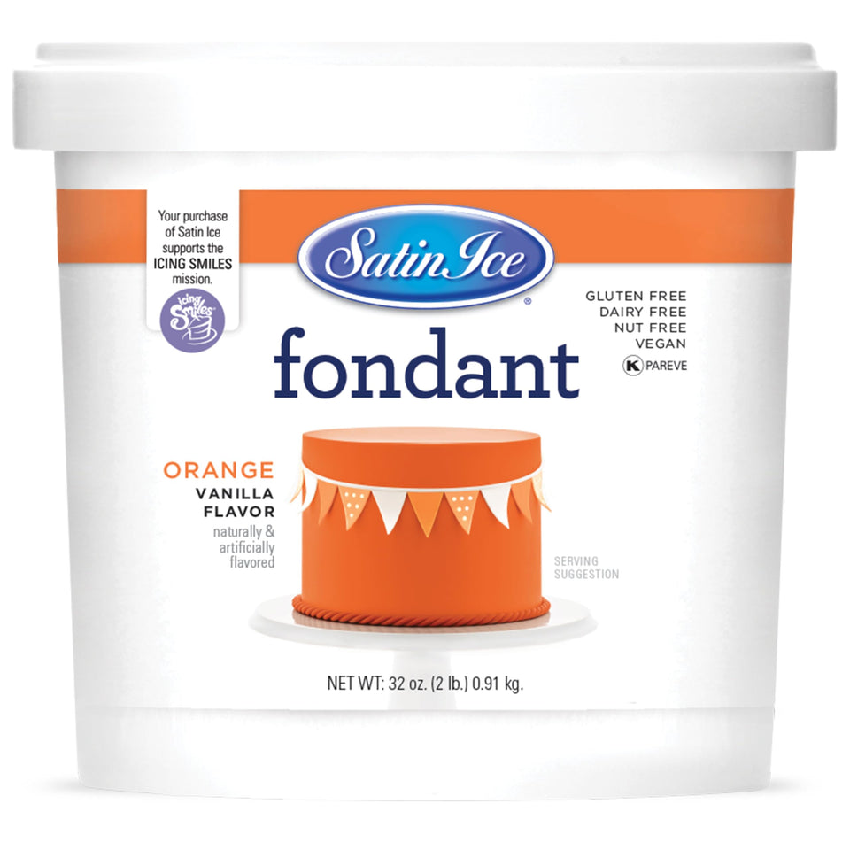 Satin Ice fondant orange 2lb pack for smooth cake coverage and vibrant color.
