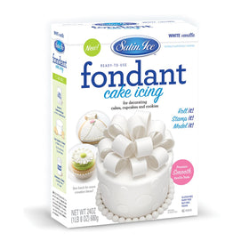 Satin Ice fondant white 24oz packaging showing a convenient tub for decorators