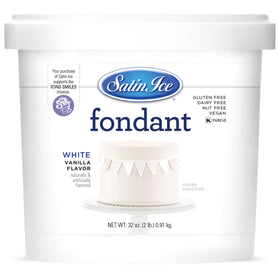 Satin Ice Fondant White 2lb packaging, smooth and ready for coverage.