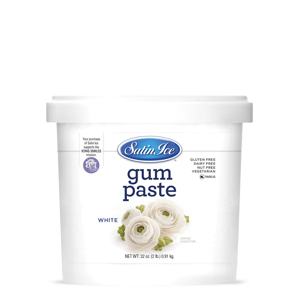 Satin Ice white 2lb roll shows smooth, pliable texture for detailed decorations.
