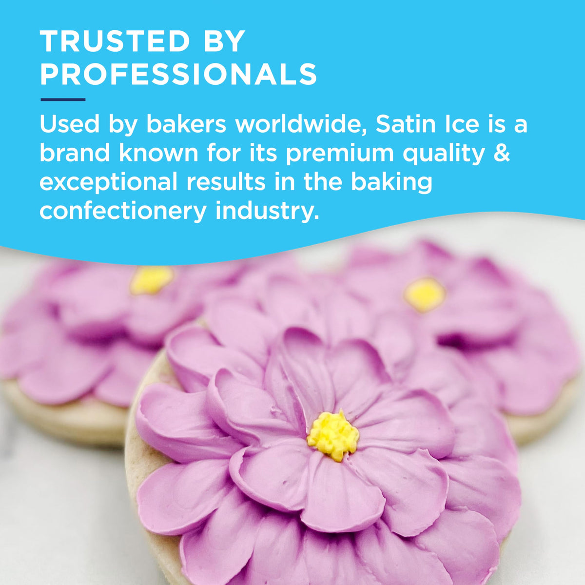 Satin Ice Meringue Powder decorating cookies with icing accents