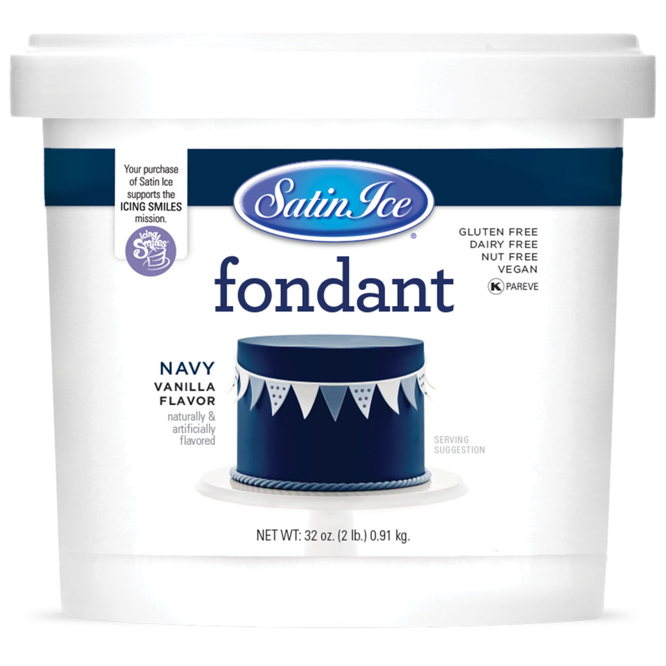Satin Ice Navy fondant rolled thin for smooth cake coverage.