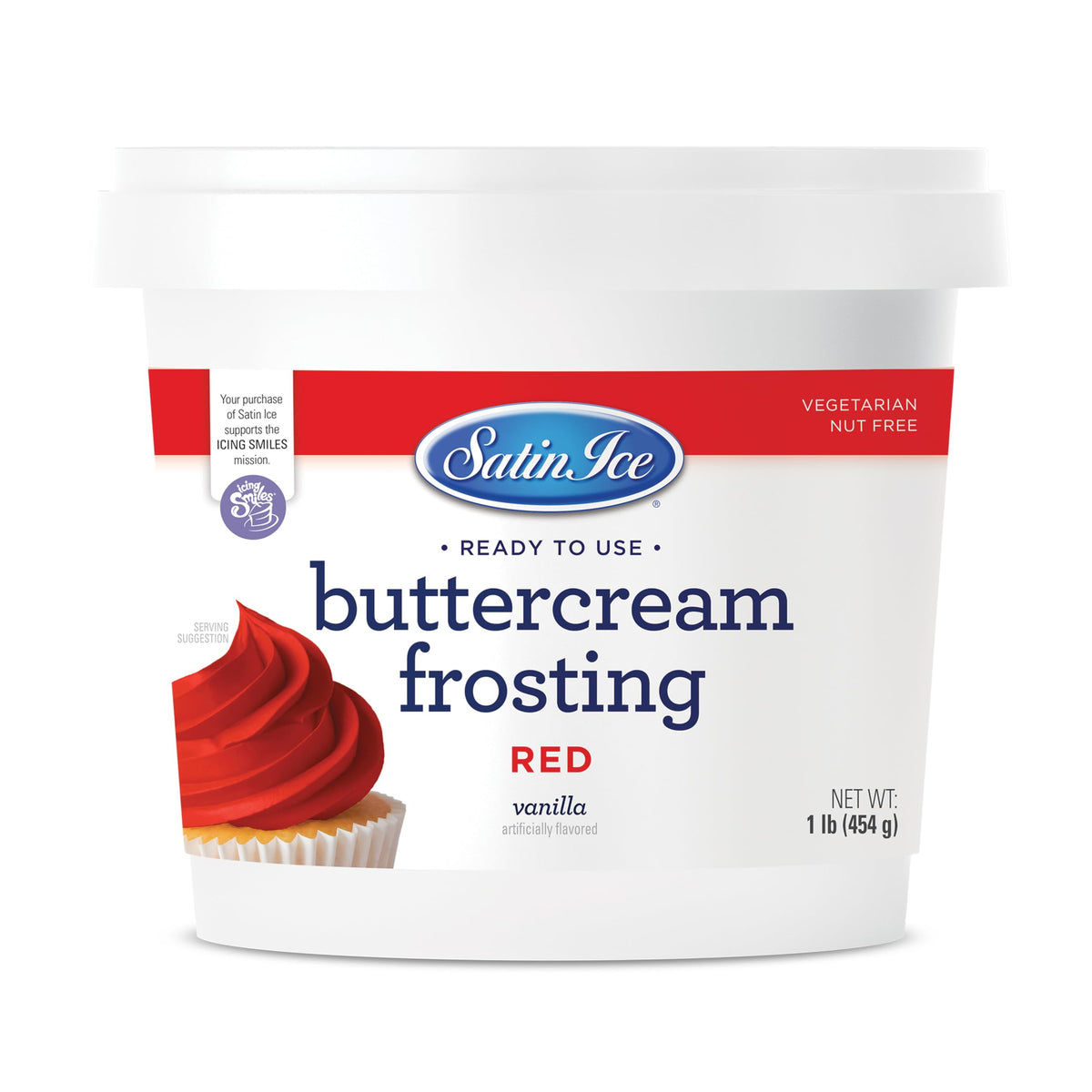 Satin Ice red buttercream frosting on a cake for easy smoothing