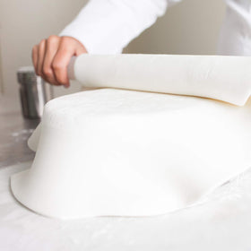 Finished Satin Ice Tropical Fondant cake with satin matte finish.