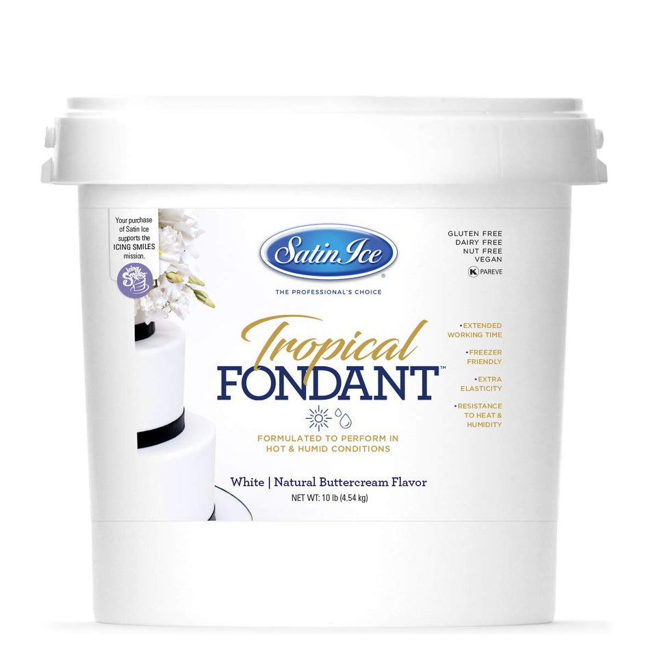 Satin Ice Tropical Fondant 10 lb packaging for bulk cake decorating.