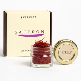 Sattvaya Organic Saffron Threads pack showing premium aroma in a resealable pouch.
