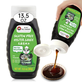 Sauce Grandmaster bottle pouring a rich oyster glaze for cooking