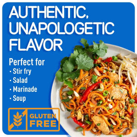 Sauce Grandmaster amber liquid ready to enhance stir-fries and bowls.