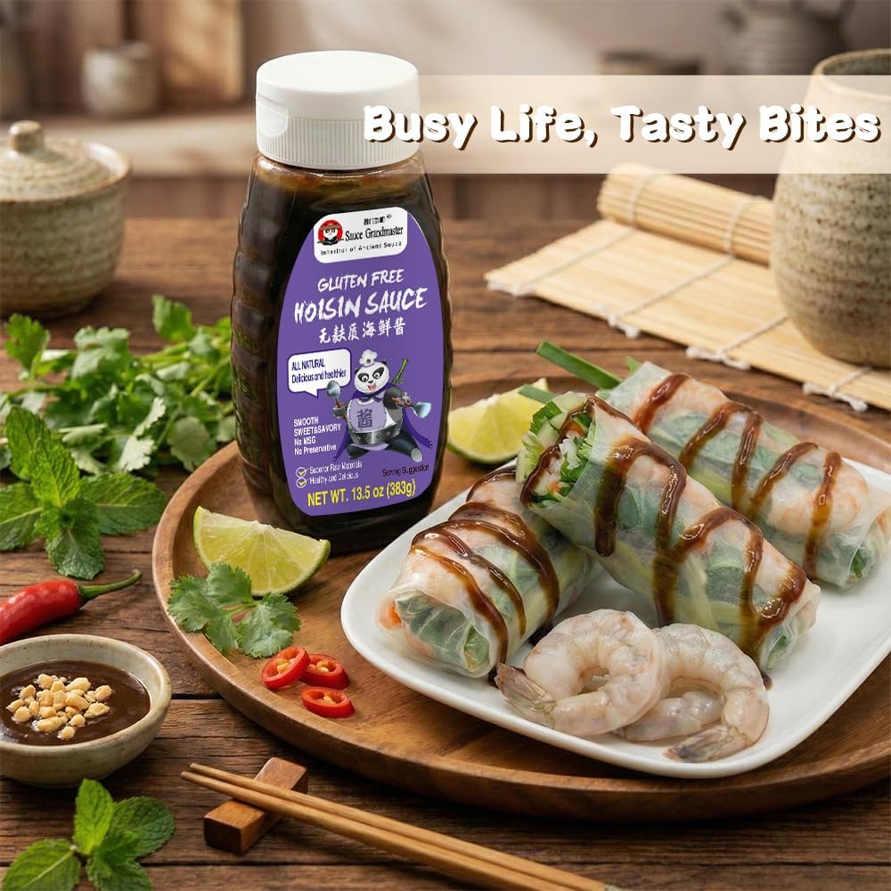 Sauce Grandmaster hoisin gluten-free seal on bottle