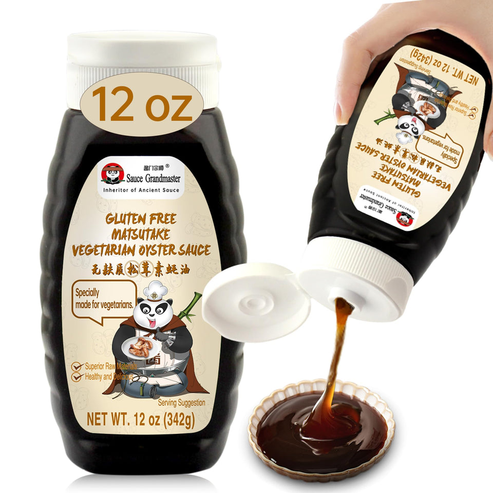 Sauce Grandmaster Matsutake Oyster Sauce bottle ready for easy vegan stir-fry