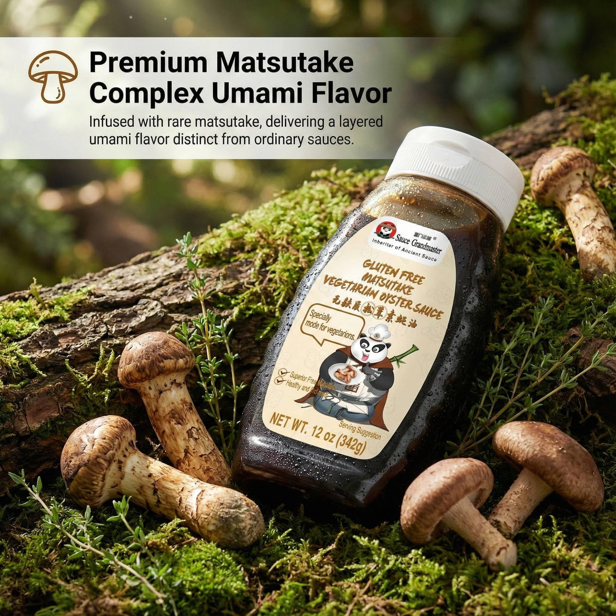 Sauce Grandmaster Matsutake Oyster Sauce on tofu and veggies for flavor