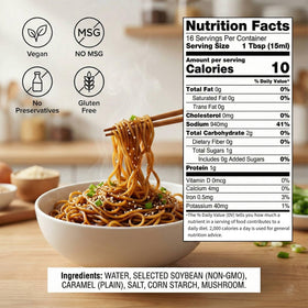Sauce Grandmaster no MSG wheat-free claim on bottle