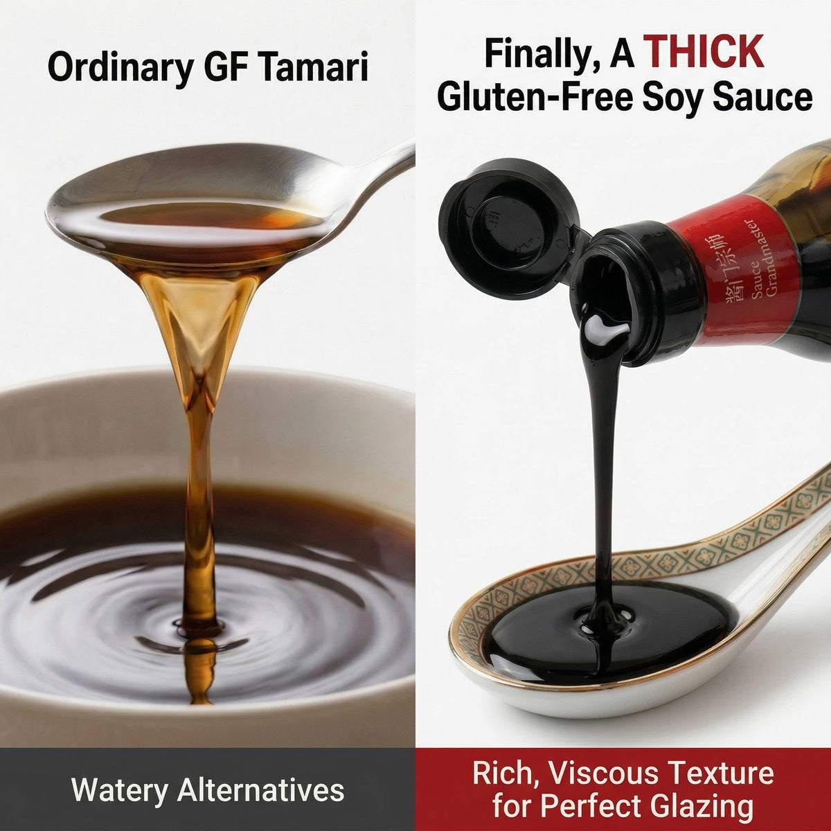 Sauce Grandmaster pour shot on wok-veggies, rich mahogany glaze