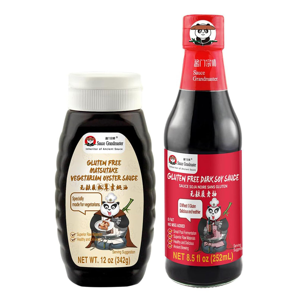 Sauce Grandmaster vegan oyster sauce bottle pour showcases quick meal readiness