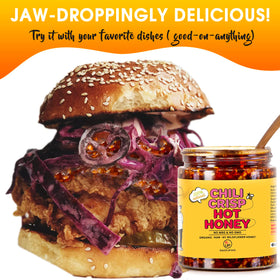 SAUCE UP NYC Chili-Crisp bottle on a cheese board for gourmet pairing.