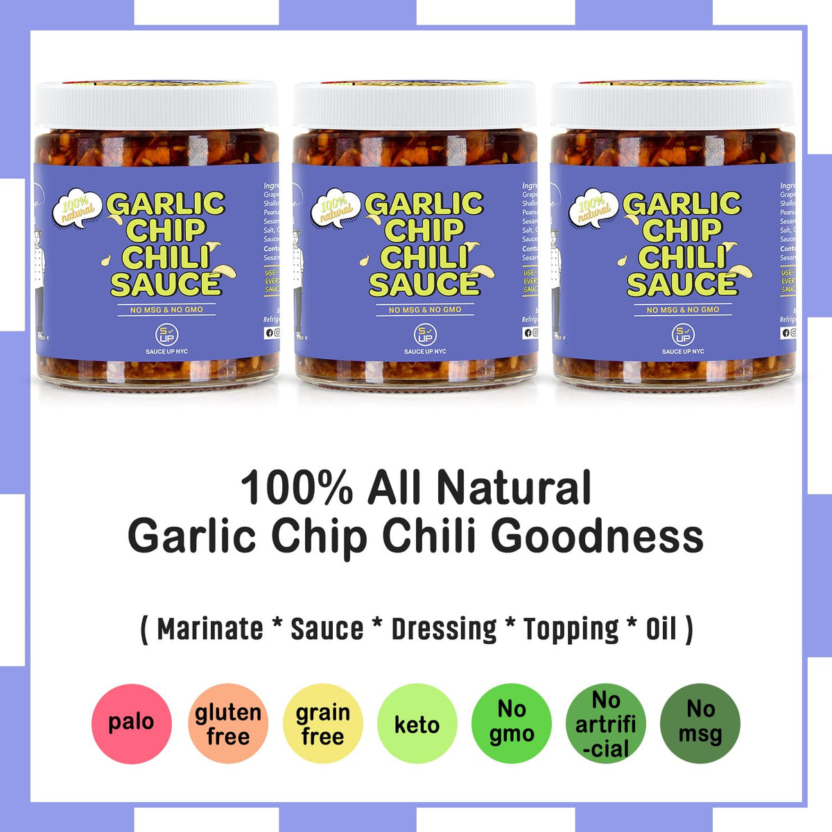 SAUCE UP NYC crunchy garlic chips close-up highlighting texture that adds snap to dishes.