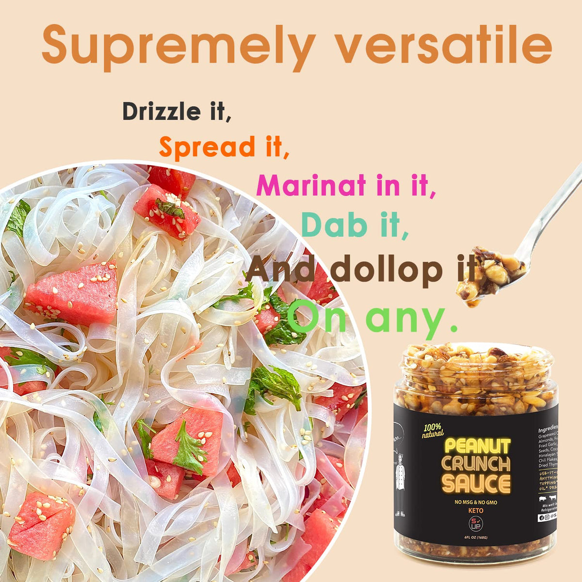 SAUCE UP NYC Peanut Crunch on noodles offers bold, textured finish