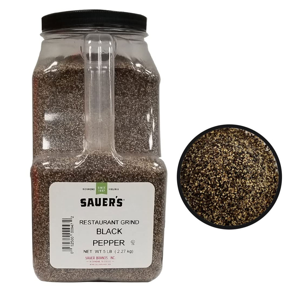 Sauer's Ground Black Pepper 5lb canister ready for busy kitchen and consistency.