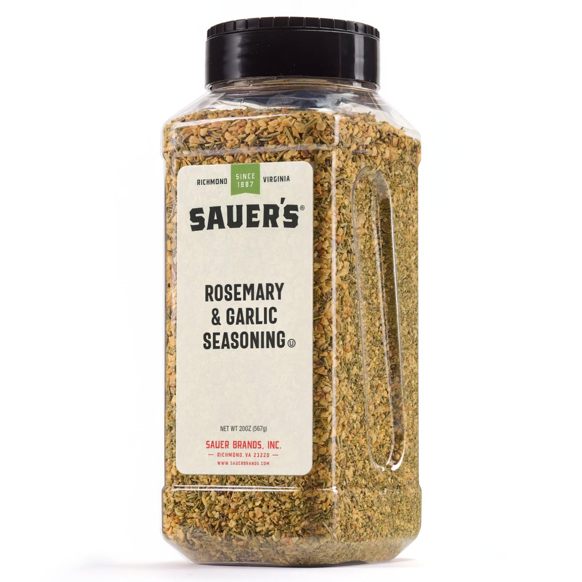 Sauer's Rosemary and Garlic Seasoning bottle enhances potatoes, pork, and poultry with aromatic flavor