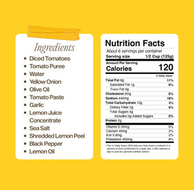 Sauz Summer Lemon Marinara Sauce jar closeup highlighting clean ingredients for versatile sauces.