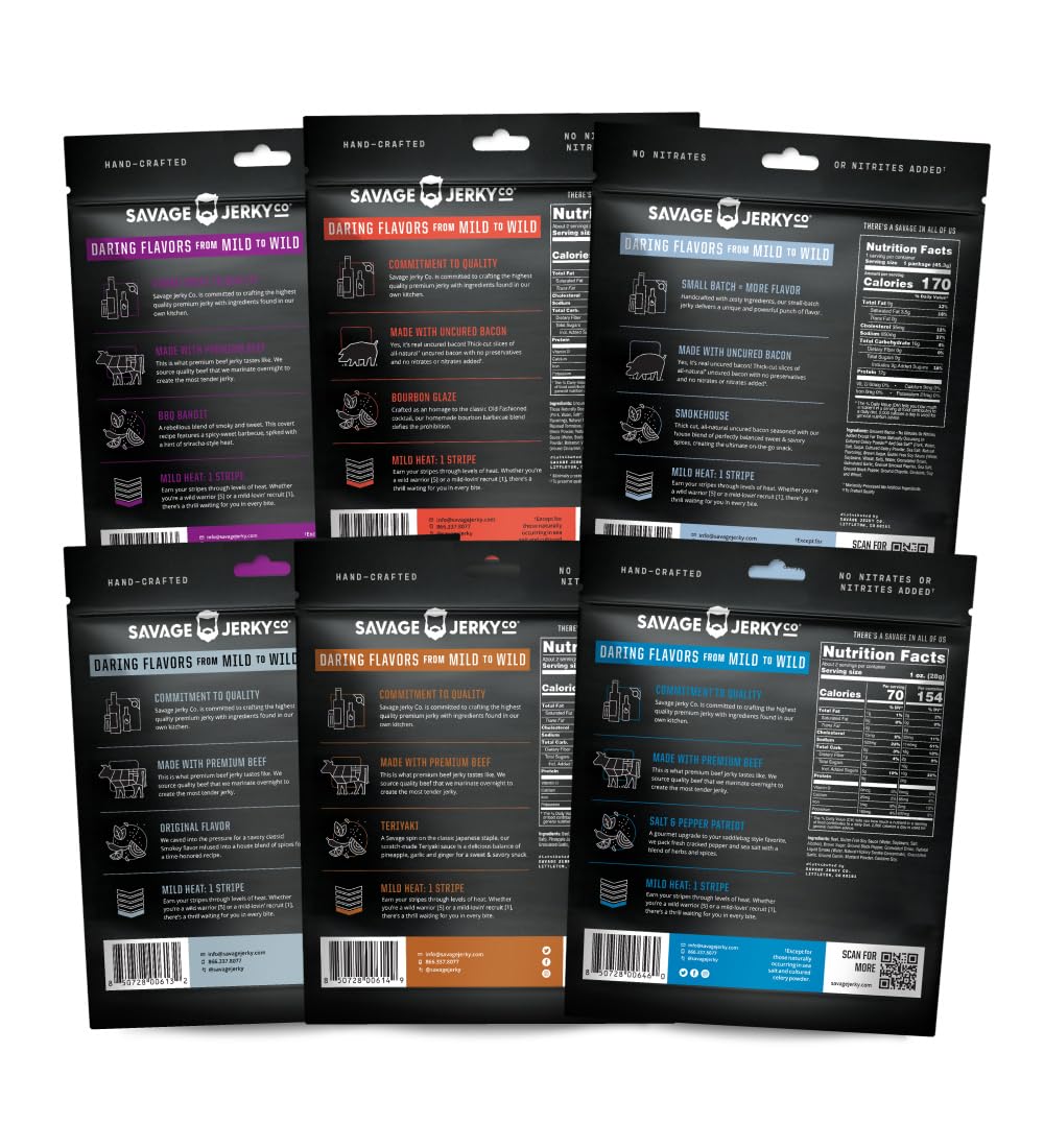 Savage Jerky Co Teriyaki beef jerky bag for flavorful protein boost