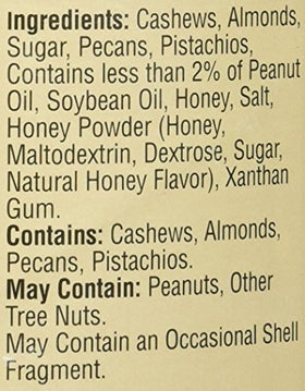 Savanna Orchards honey roasted nut mix pistachios, glossy coating, great protein-rich crunch for a quick bite.