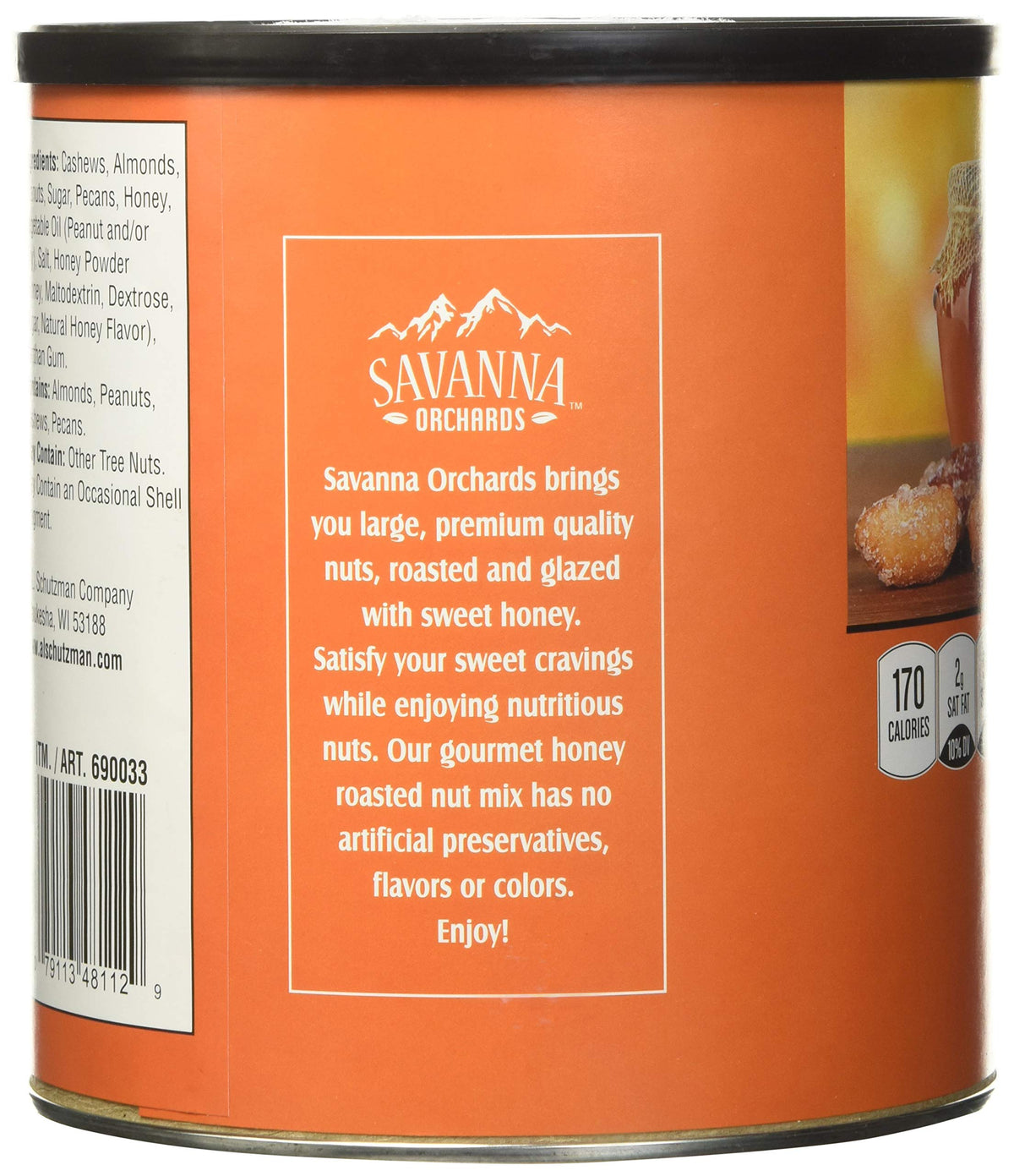 Savanna Orchards Honey Roasted Nut Mix close-up, glossy glaze and crunchy texture for quick snacking.