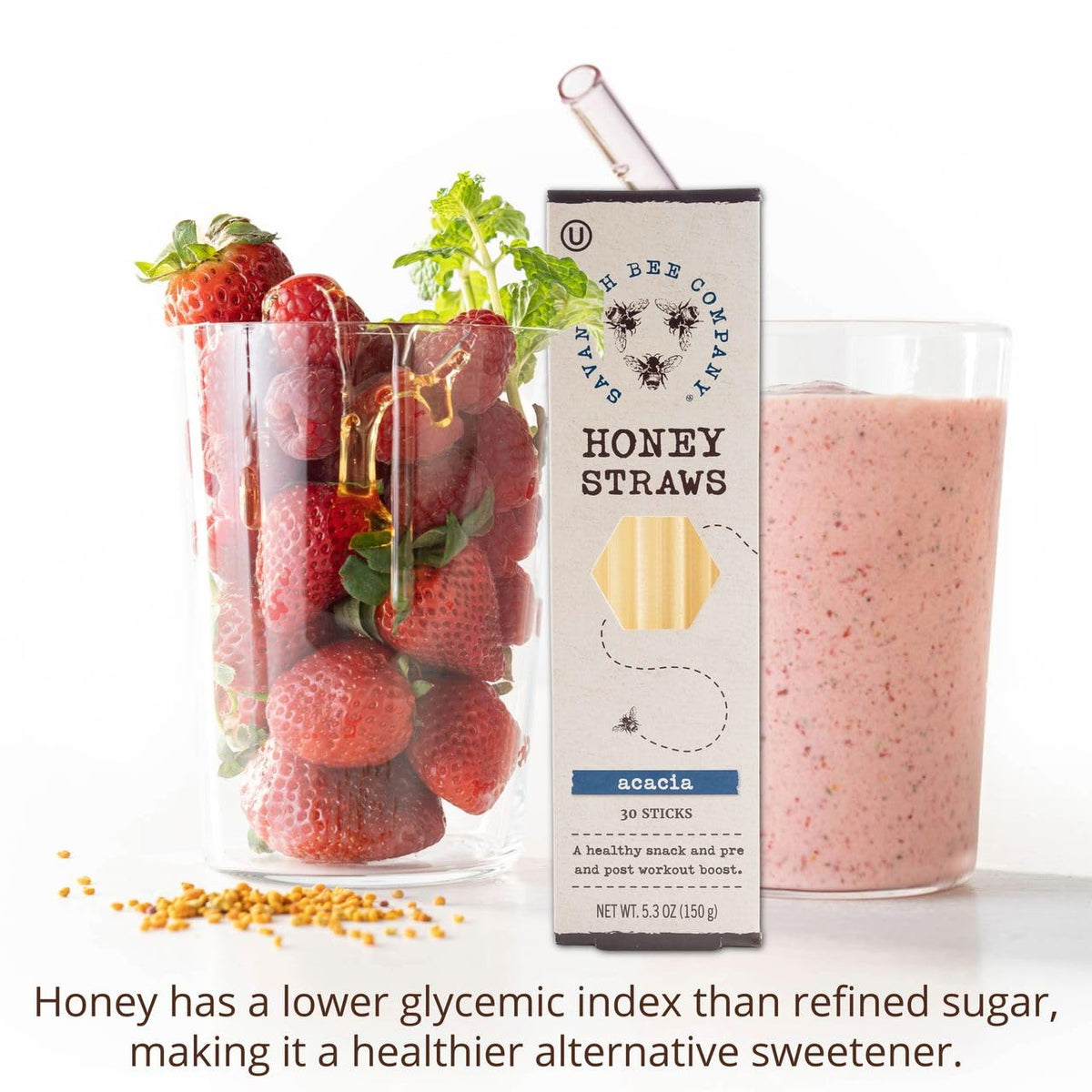 Savannah Bee Company Honey Straws 30-pack, ideal tea time snack.