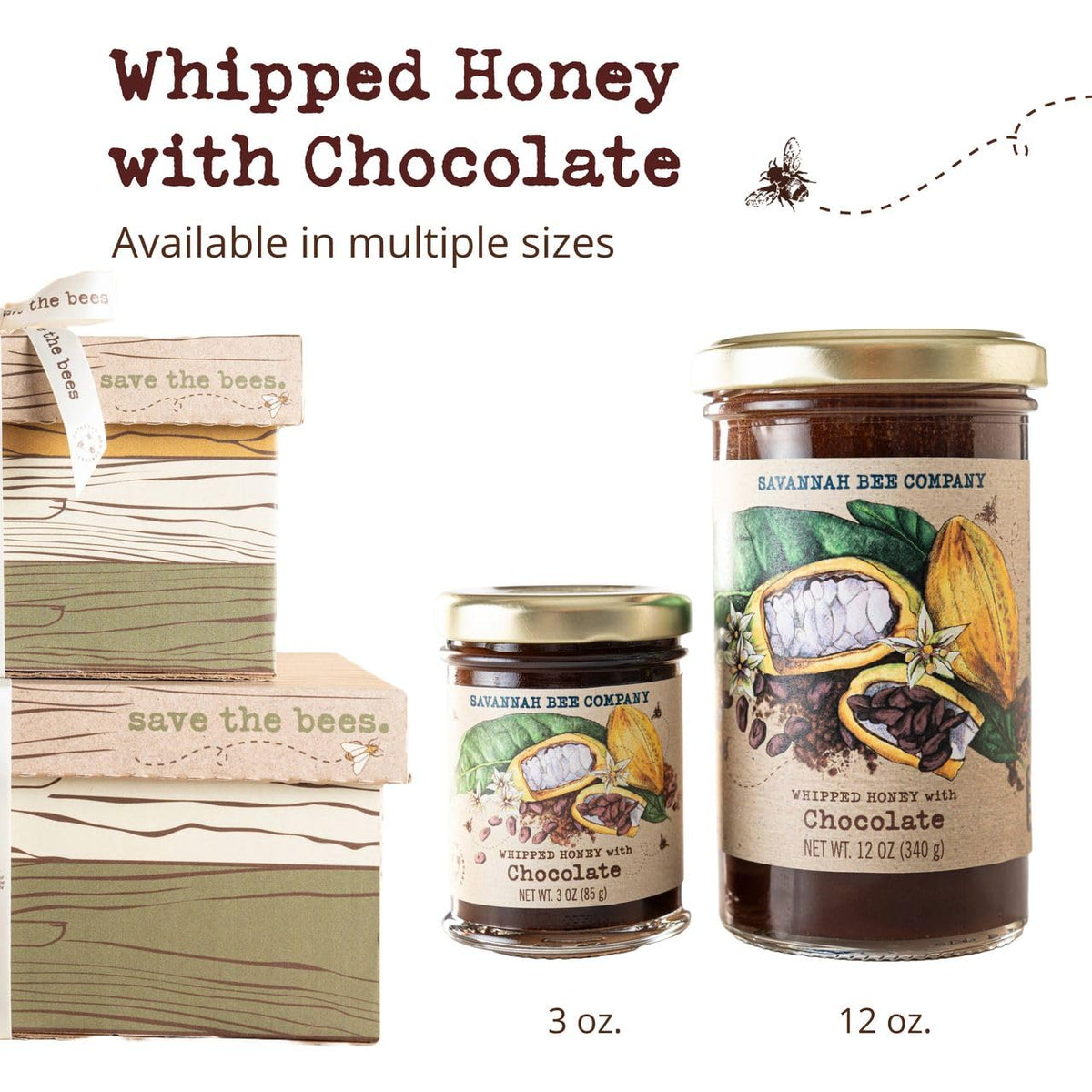 Savannah Bee Company whipped honey chocolate dessert drizzle, rich finish for desserts.