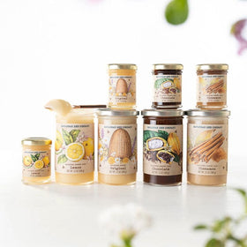 Savannah Bee whipped honey close-up, rich golden color and airy texture.